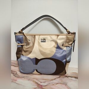 Coach 18969 Chelsea Scarf Print Katarina Neutral Blue Sateen Tote Shoulder Bag